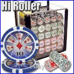 NEW 1000 High Roller 14 Gram Clay Poker Chips Set Acrylic Carrier Case Pick Chip