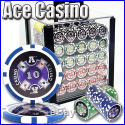 NEW 1000 PC Ace Casino 14 Gram Clay Poker Chips Acrylic Case Set Pick Chips