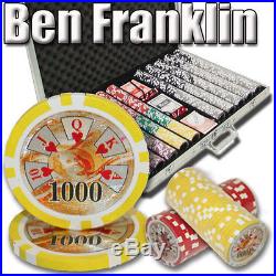 NEW 1000 PC Ben Franklin 14 Gram Clay Poker Chips Aluminum Case Set Pick Chips