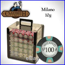 NEW 1000 PC Milano Pure Clay 10 Gram Poker Chips Acrylic Carrier Case Set Custom