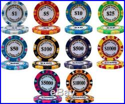 NEW 1000 PC Monte Carlo 14 Gram Clay Poker Chips Acrylic Case Set Pick Chips