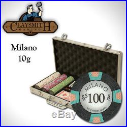 NEW 300 Pc Milano Pure Clay 10 Gram Denomination Poker Chips Set Aluminum Case