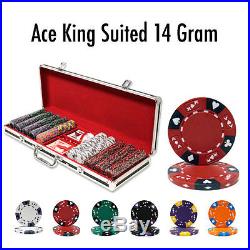 NEW 500 Ace King 14 Gram Clay Suited Poker Chips Set Black Aluminum Case Custom
