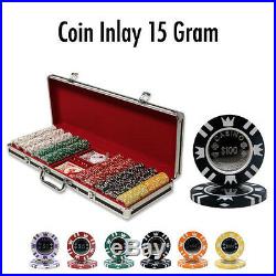 NEW 500 Coin Inlay 15 Gram Clay Poker Chips Set Black Aluminum Case Pick Chips