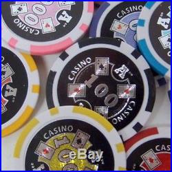 NEW 500 PC 14 Gram Ace Casino Clay Poker Chips Set Black Aluminum Case Custom