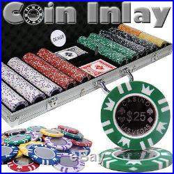 NEW 500 Pc Coin Inlay 15 Gram Clay Denomination Poker Chips Set Aluminum Case