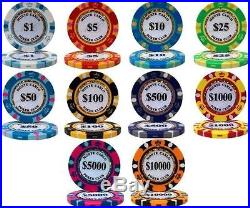 NEW 500 Pc Monte Carlo 14 Gram Clay Poker Chips Set Black Aluminum Case Custom