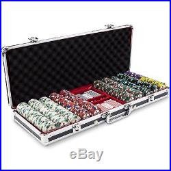 NEW 500 Showdown 13.5 Gram Clay Poker Chips Black Aluminum Case Set Pick Chips