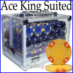 NEW 600 Ace King 14 Gram Suited Clay Poker Chips Acrylic Carrier Set Pick Chips