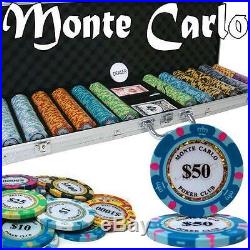 NEW 600 Monte Carlo 14 Gram Clay Poker Chips Set With Aluminum Case Pick Chips