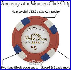 NEW 600 PC Monaco Club 13.5 Gram Clay Poker Chips Acrylic Carrier Set Pick Chips