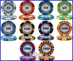 NEW 600 PC Monte Carlo 14 Gram Clay Poker Chips Acrylic Carrier Set Pick Chips