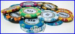 NEW 600 PC Monte Carlo 14 Gram Clay Poker Chips Acrylic Carrier Set Pick Chips