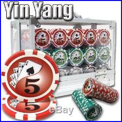 NEW 600 PIECE Yin Yang 13.5 Gram Clay Poker Chips Acrylic Carrier Set Pick Chips