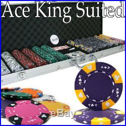 NEW 600 Pc Ace King 14 Gram Clay Suited Poker Chips Set Aluminum Case Pick Chips