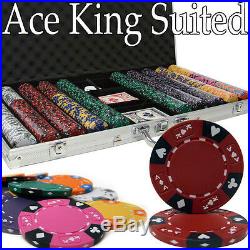 NEW 750 Pc Ace King 14 Gram Clay Suited Poker Chips Set Aluminum Case Pick Chips