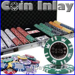 NEW 750 Pc Coin Inlay 15 Gram Clay Denomination Poker Chips Set Aluminum Case