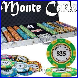 NEW 750 Pc Monte Carlo 14 Gram Clay Poker Chips Set With Aluminum Case Custom