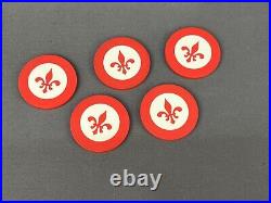 NOS/New Paranoid Inlaid Fleur De Lis 92 Clay Red Poker Chips in Box C. 1920 (3)