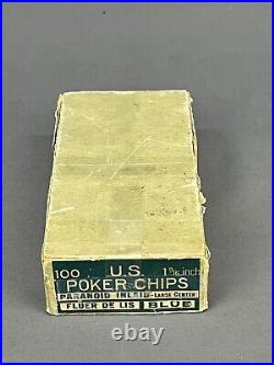 NOS/New Paranoid Inlaid Fleur De Lis 99 Clay Blue Poker Chips in Box C. 1920 (4)