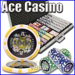 New 1000 Ace Casino 14g Clay Poker Chips Set with Aluminum Case Pick Chips
