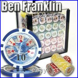 New 1000 Ben Franklin 14g Clay Poker Chips Set with Acrylic Case Pick Chips