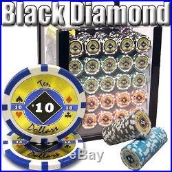 New 1000 Black Diamond 14g Clay Poker Chips Set with Acrylic Case Pick Chips