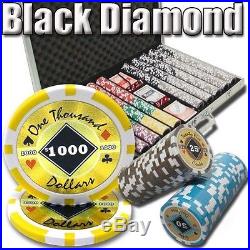 New 1000 Black Diamond 14g Clay Poker Chips Set with Aluminum Case Pick Chips