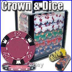 New 1000 Crown & Dice 14g Clay Poker Chips Set with Acrylic Case Pick Chips