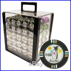New 1000 Desert Heat 13.5g Clay Poker Chips Set with Acrylic Case Pick Chips