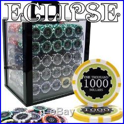 New 1000 Eclipse 14g Clay Poker Chips Set with Acrylic Case Pick Chips