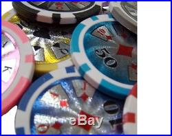 New 1000 High Roller 14g Clay Poker Chips Set with Rolling Case Pick Chips