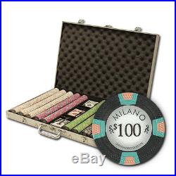 New 1000 Milano 10g Clay Poker Chips Set with Aluminum Case Pick Chips