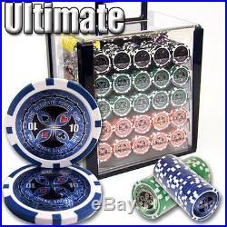 New 1000 Ultimate 14g Clay Poker Chips Set with Acrylic Case Pick Chips