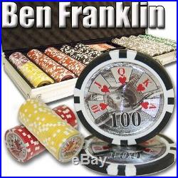 New 500 Ben Franklin 14g Clay Poker Chips Set with Aluminum Case Pick Chips