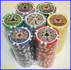 New 500 High Roller 14g Clay Poker Chips Set with Aluminum Case Pick Chips
