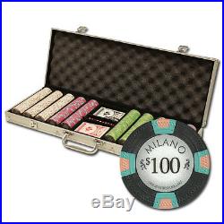 New 500 Milano 10g Clay Poker Chips Set with Aluminum Case Pick Chips