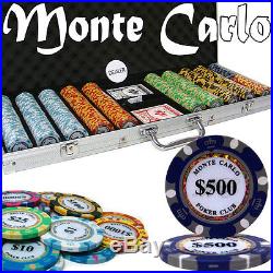 New 500 Monte Carlo 14g Clay Poker Chips Set with Aluminum Case Pick Chips