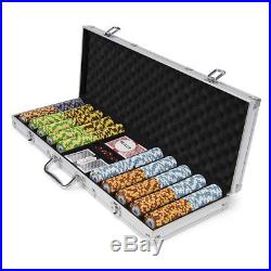 New 500 Monte Carlo 14g Clay Poker Chips Set with Aluminum Case Pick Chips