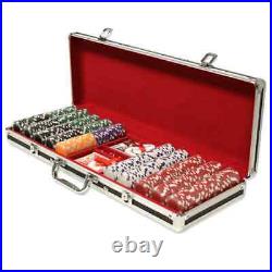 New 500 Striped Dice 11.5g Clay Poker Chips Set Black Aluminum Case Pick Chips