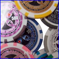 New 500 Ultimate Poker Chips Set with Black Aluminum Case Pick Denominations