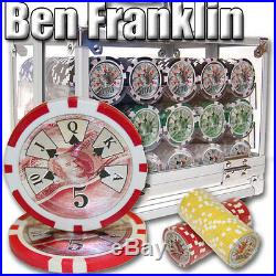 New 600 Ben Franklin 14g Clay Poker Chips Set with Acrylic Case Pick Chips