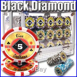 New 600 Black Diamond 14g Clay Poker Chips Set with Acrylic Case Pick Chips