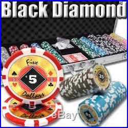New 600 Black Diamond 14g Clay Poker Chips Set with Aluminum Case Pick Chips