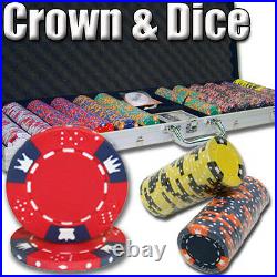 New 600 Crown & Dice 14g Clay Poker Chips Set with Aluminum Case Pick Chips