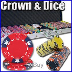 New 600 Crown & Dice 14g Clay Poker Chips Set with Aluminum Case Pick Chips