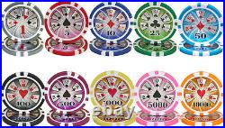 New 600 High Roller 14g Clay Poker Chips Set with Acrylic Case Pick Chips