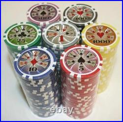 New 600 High Roller 14g Clay Poker Chips Set with Acrylic Case Pick Chips
