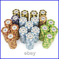 New 600 Monte Carlo 14g Clay Poker Chips Set with Acrylic Case Pick Chips