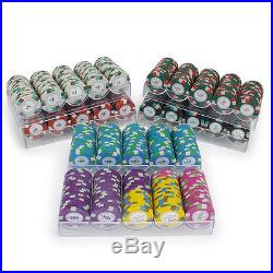 New 600 Poker Knights 13.5g Clay Poker Chips Set with Acrylic Case Pick Chips